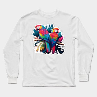 Stunning Rainbow Parrot Birds on Branch Long Sleeve T-Shirt